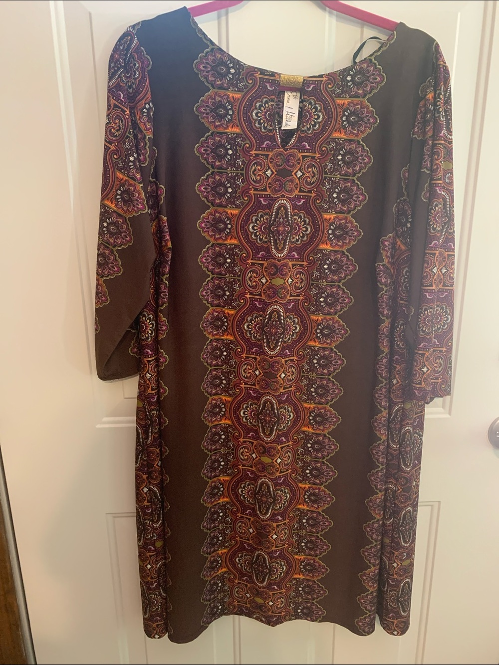 Emma & Michelle full figure Brown Paisley Print Shift Dress Size 1X Like NEW